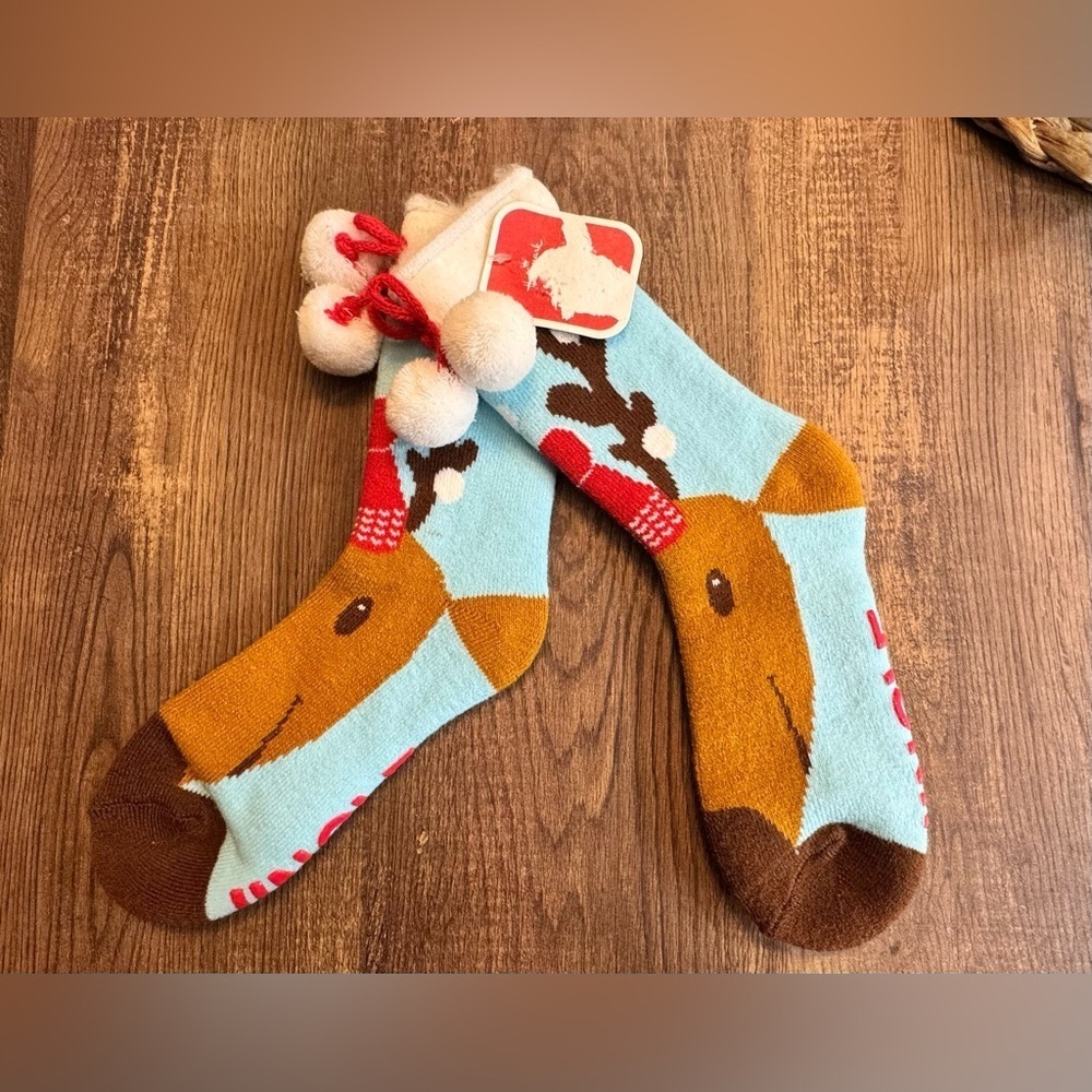 Hallmark Reindeer Kids Socks - Light Blue and Brown